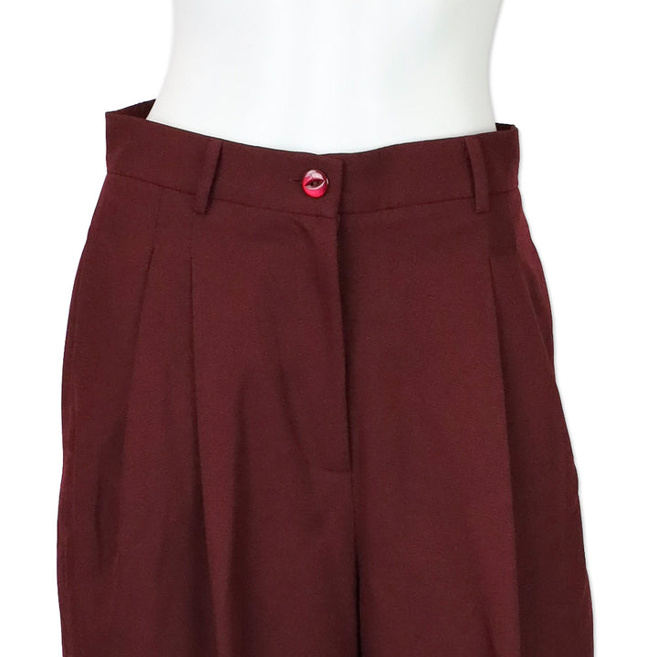 Tolu Coker Burgundy Grain de Poudre Pleated Wide-Leg Pants