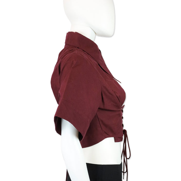 Tolu Coker Burgundy Lace-Up Cotton Poplin Cropped Shirt