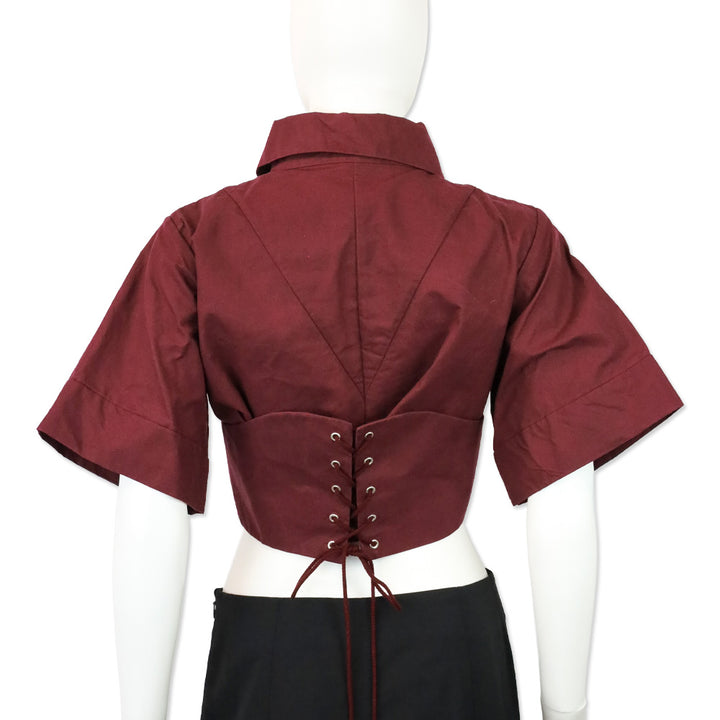 Tolu Coker Burgundy Lace-Up Cotton Poplin Cropped Shirt