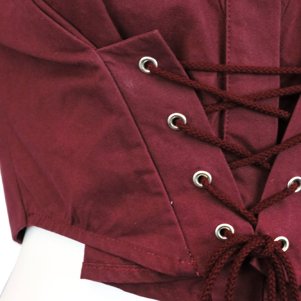 Tolu Coker Burgundy Lace-Up Cotton Poplin Cropped Shirt