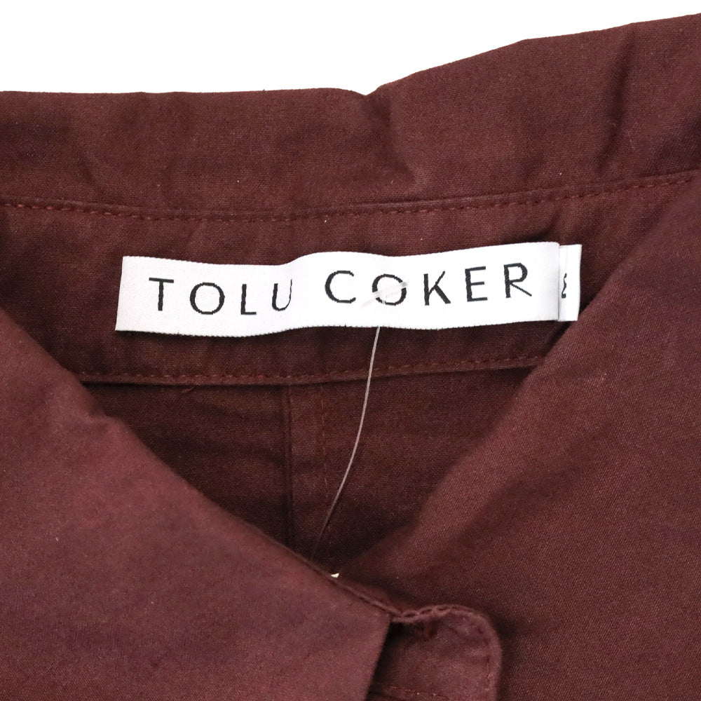 Tolu Coker Burgundy Lace-Up Cotton Poplin Cropped Shirt