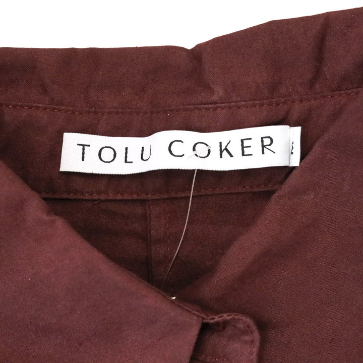 Tolu Coker Burgundy Lace-Up Cotton Poplin Cropped Shirt