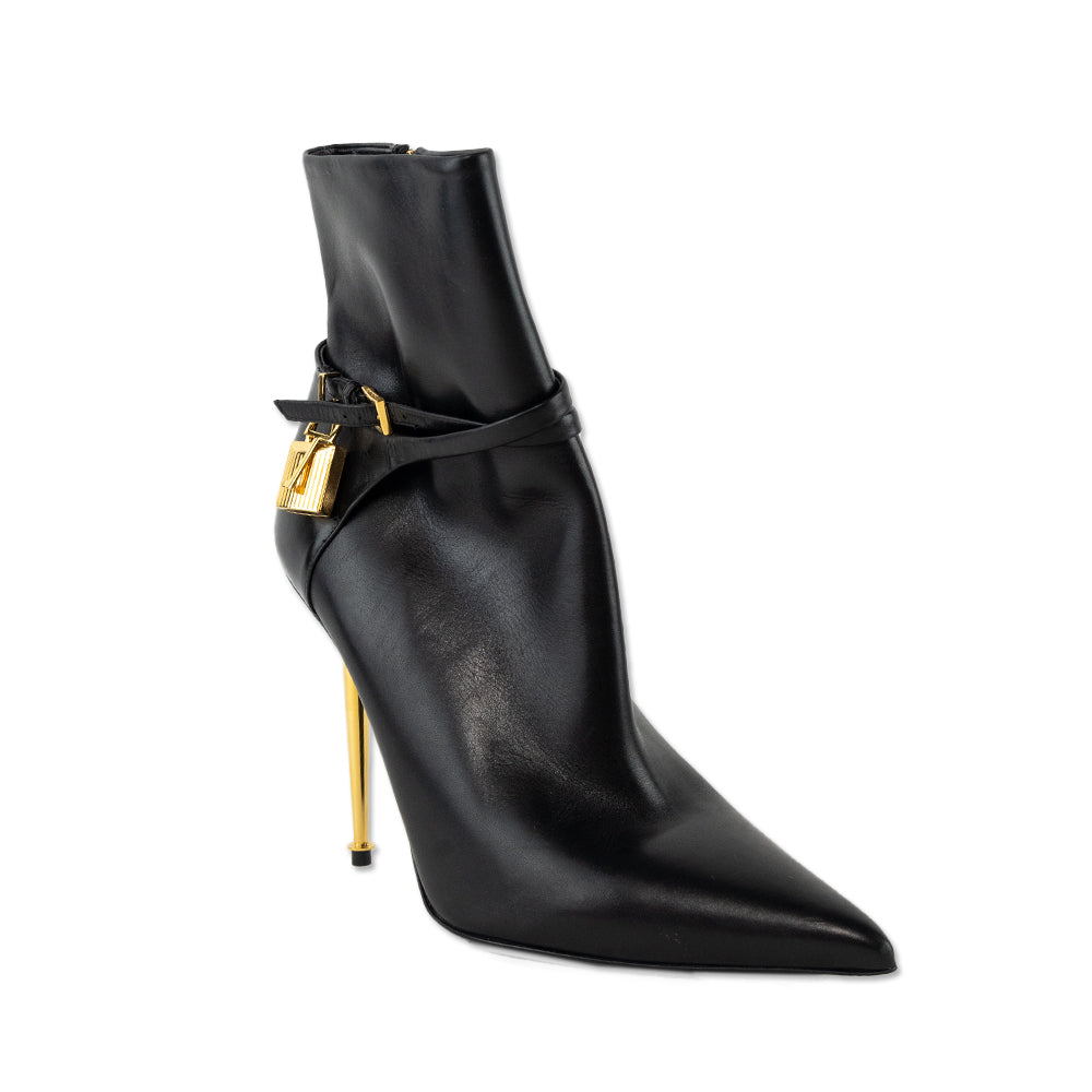 Tom Ford Black Leather Padlock Ankle Boot