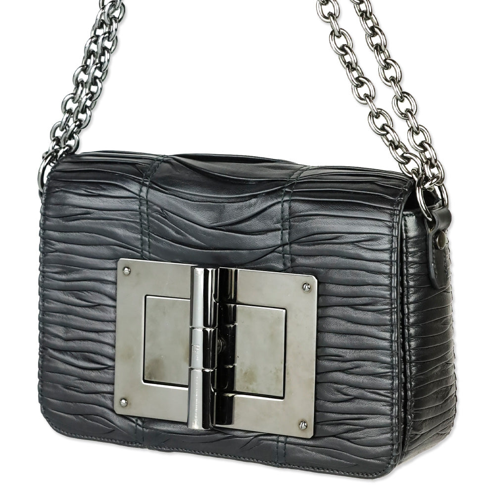 Tom Ford Black Pleated Leather Natalia Chain Shoulder Bag