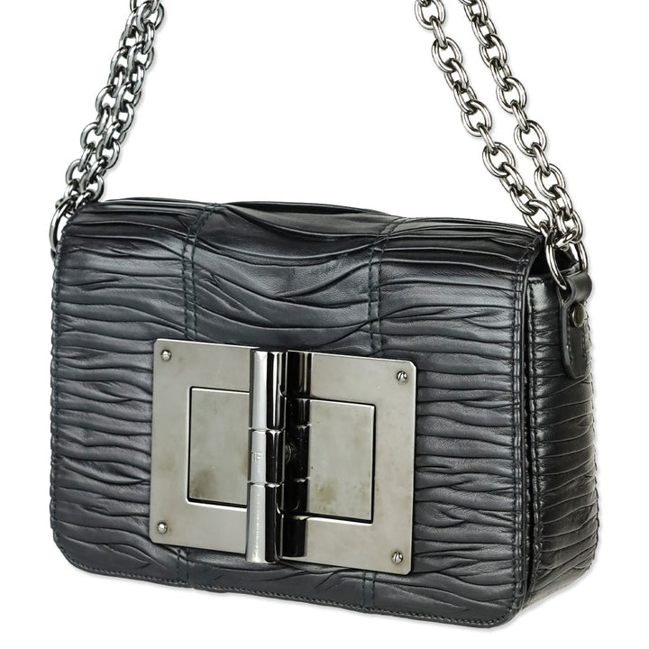Tom Ford Black Pleated Leather Natalia Chain Shoulder Bag