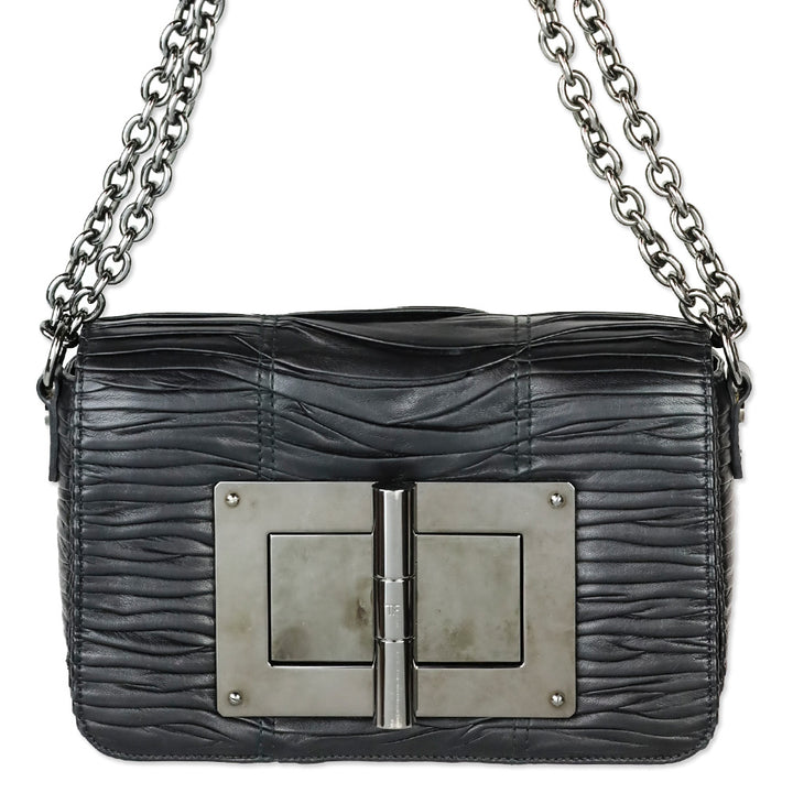 Tom Ford Black Pleated Leather Natalia Chain Shoulder Bag