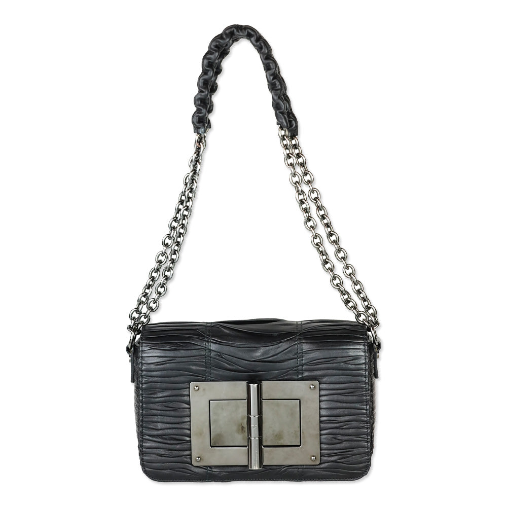 Tom Ford Black Pleated Leather Natalia Chain Shoulder Bag