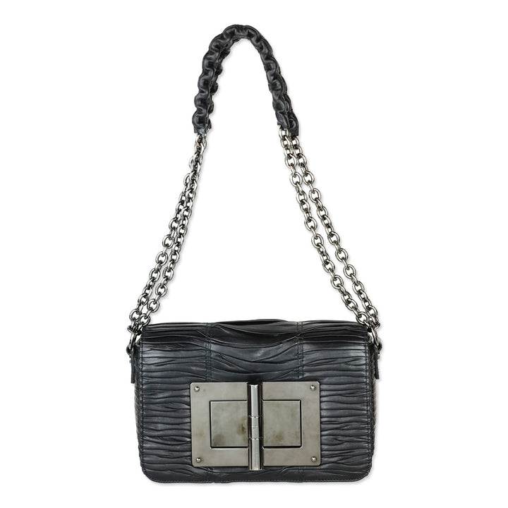 Tom Ford Black Pleated Leather Natalia Chain Shoulder Bag