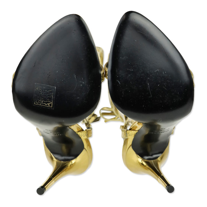 Tom Ford Gold Metallic Leather Mirror Ankle Wrap Sandal