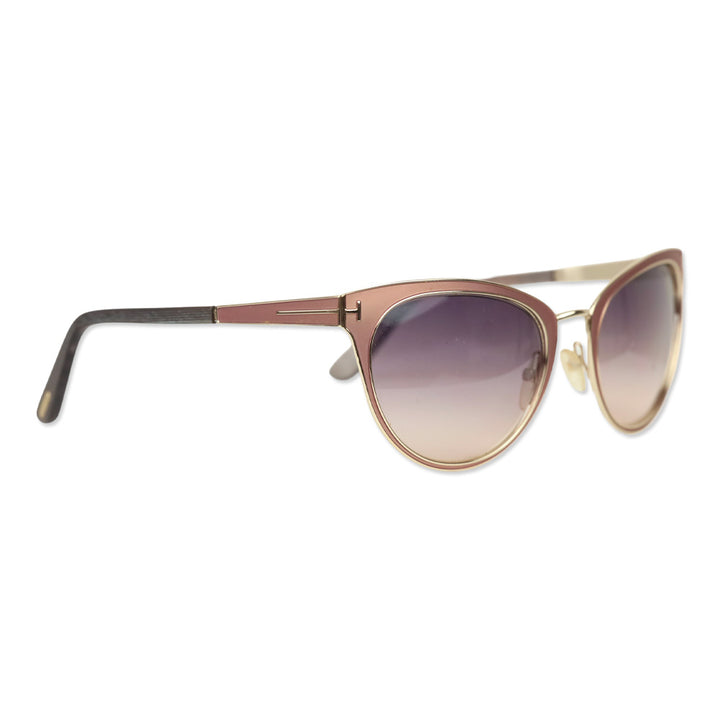 Tom Ford Nina Pink Gold Brown Gradient Tinted Lenses Cat Eye Sunglasses