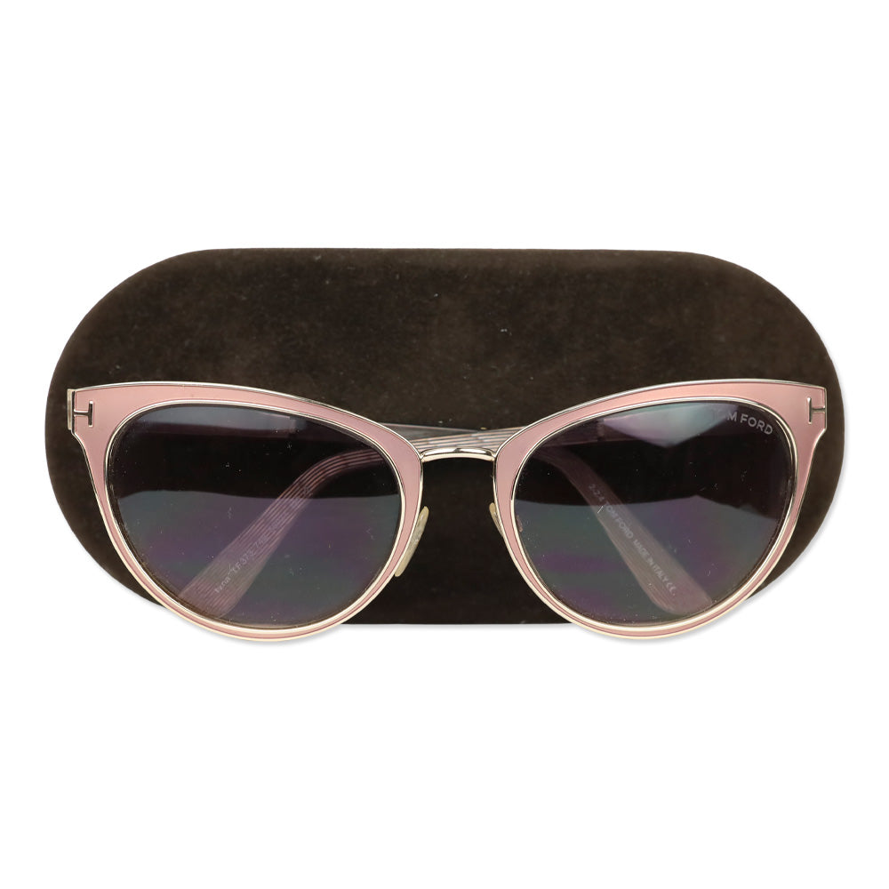 Tom Ford Nina Pink Gold Brown Gradient Tinted Lenses Cat Eye Sunglasses