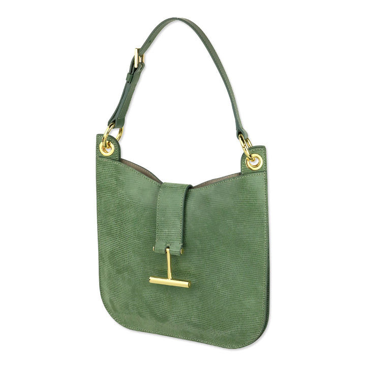 Tom Ford Small Tara Lizard Embossed Laurel Green Leather Top Handle Bag