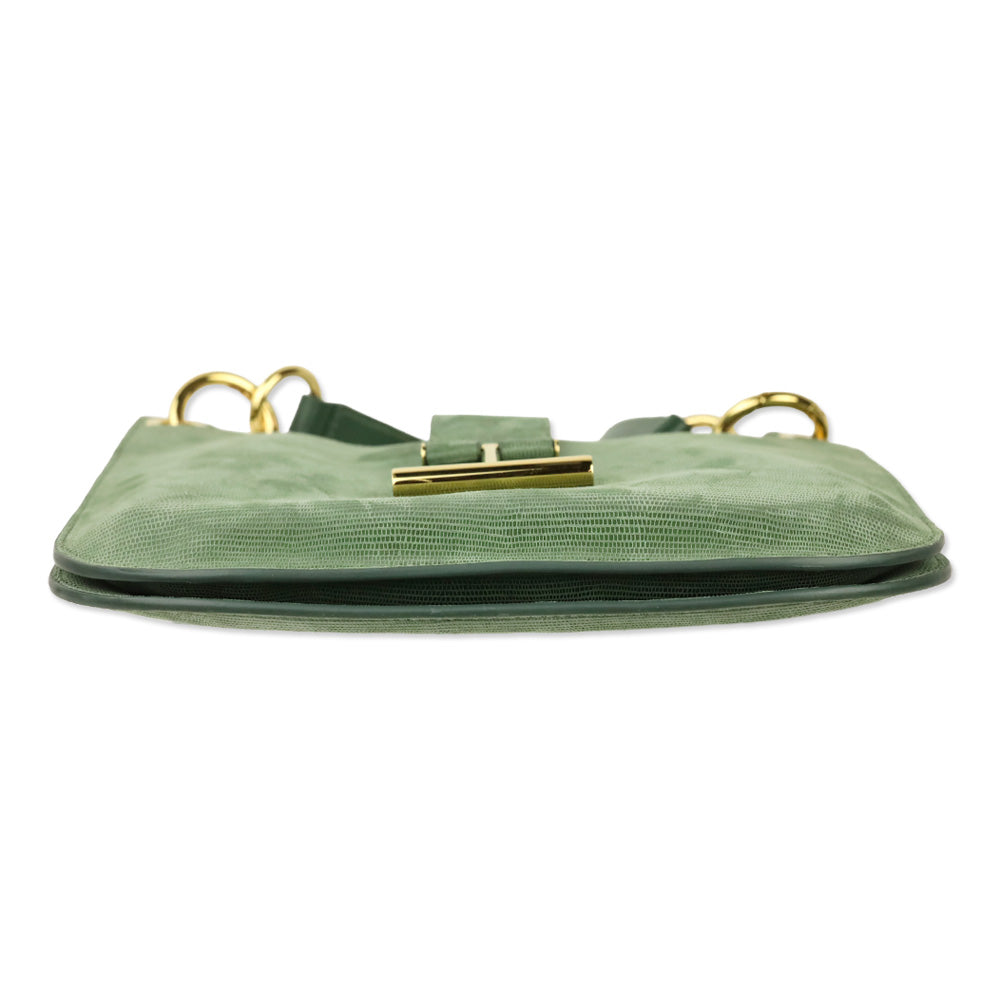 Tom Ford Small Tara Lizard Embossed Laurel Green Leather Top Handle Bag