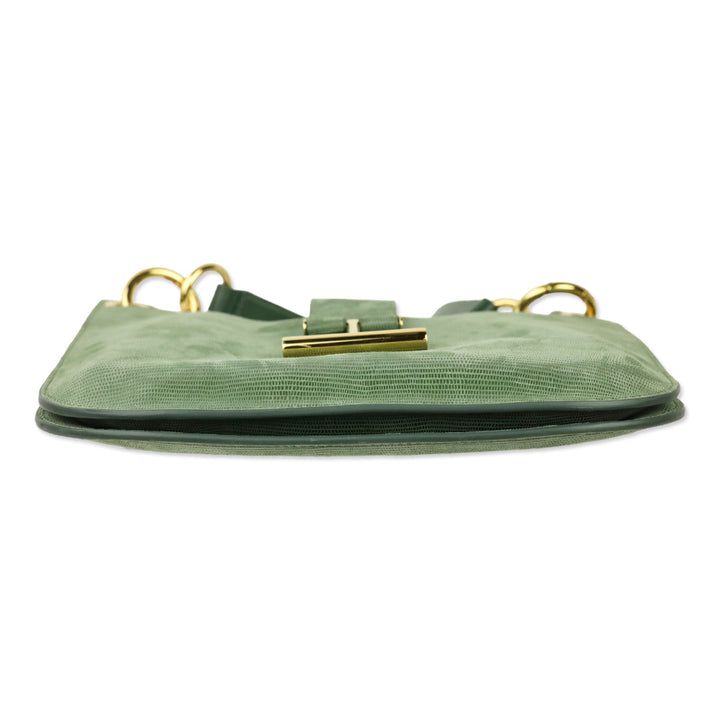 Tom Ford Small Tara Lizard Embossed Laurel Green Leather Top Handle Bag