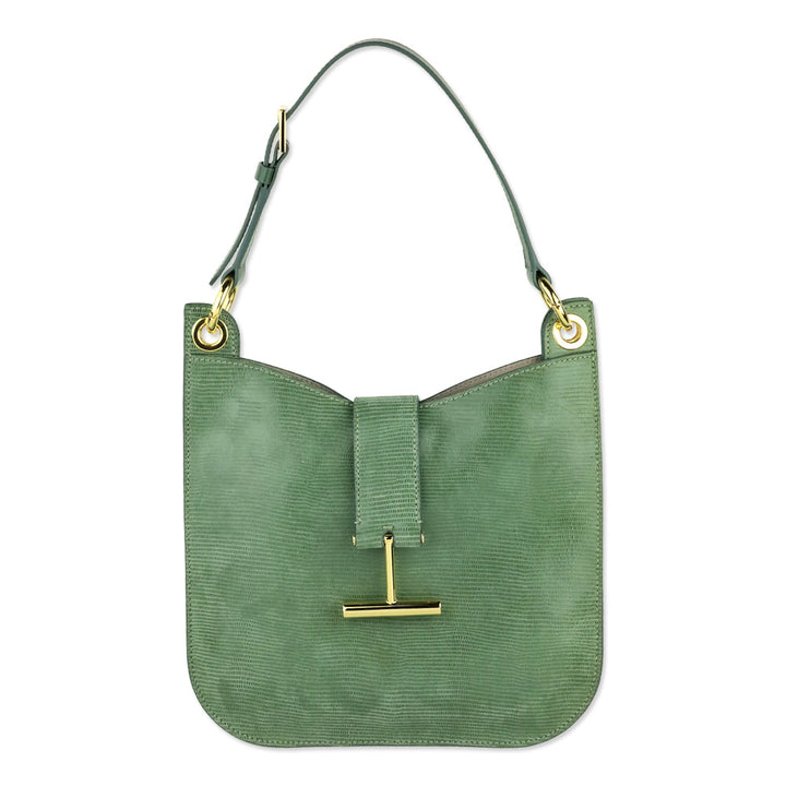 Tom Ford Small Tara Lizard Embossed Laurel Green Leather Top Handle Bag