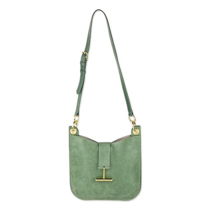Tom Ford Small Tara Lizard Embossed Laurel Green Leather Top Handle Bag