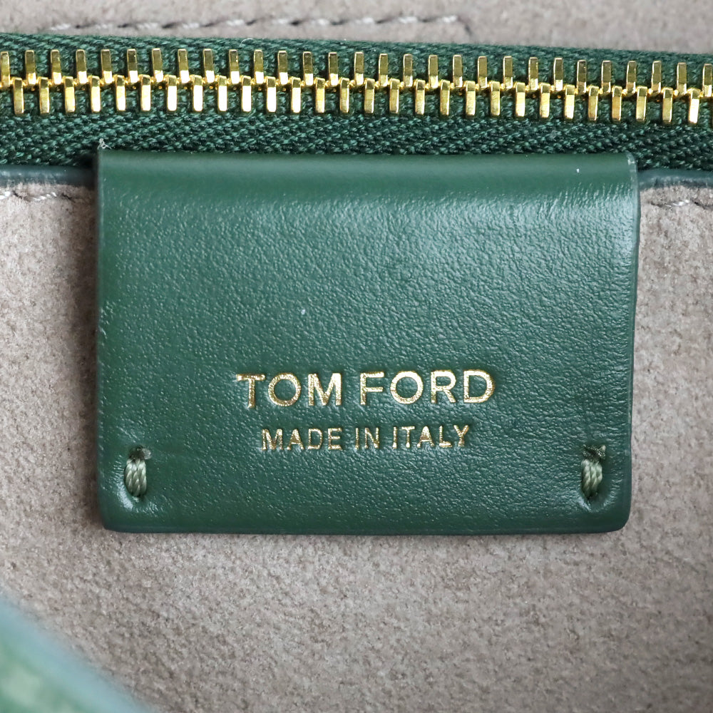 Tom Ford Small Tara Lizard Embossed Laurel Green Leather Top Handle Bag