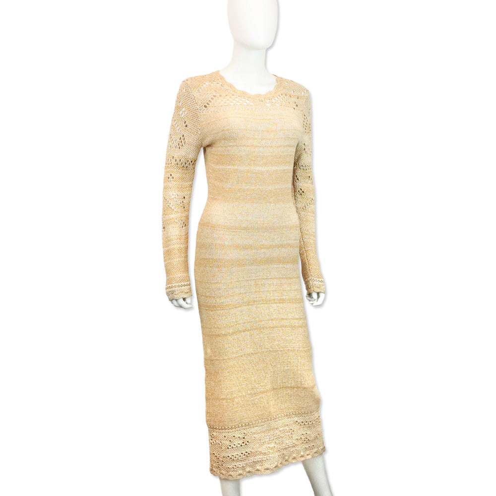 Torn by Ronny Kobo Tan Knit Long Sleeve Celeste Maxi Dress | DBLTKE Luxury Consignment Boutique Torn by Ronny Kobo Tan Knit Long Sleeve Celeste Maxi Dress | DBLTKE Luxury Consignment Boutique