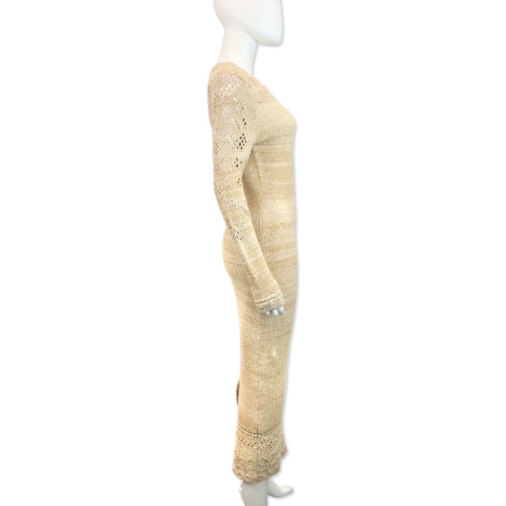 Torn by Ronny Kobo Tan Knit Long Sleeve Celeste Maxi Dress | DBLTKE Luxury Consignment Boutique Torn by Ronny Kobo Tan Knit Long Sleeve Celeste Maxi Dress | DBLTKE Luxury Consignment Boutique