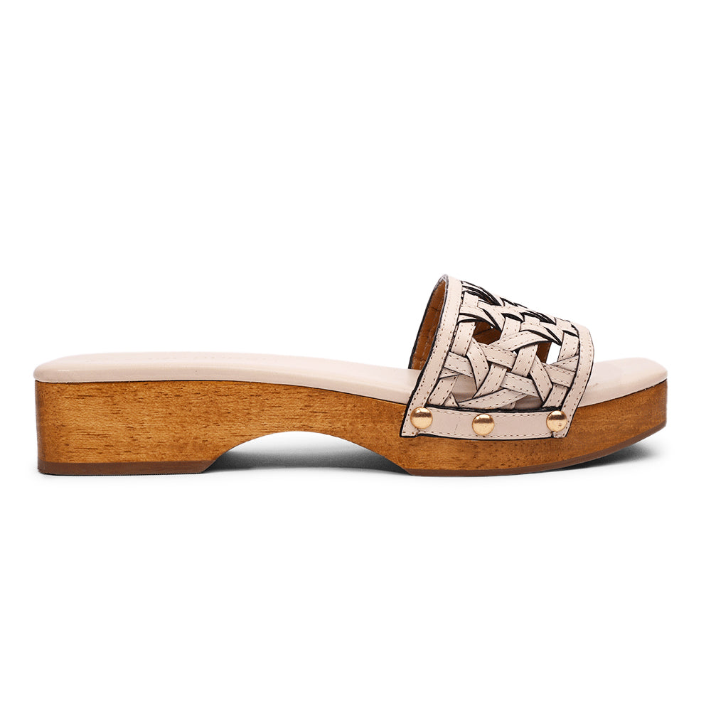Tory Burch Cream Woven Leather Clog Slide Sandals