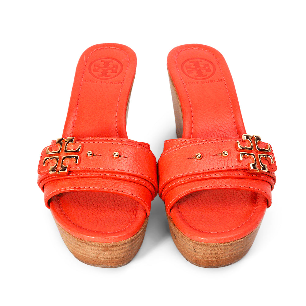 Tory Burch Orange Wedge Slide Sandals