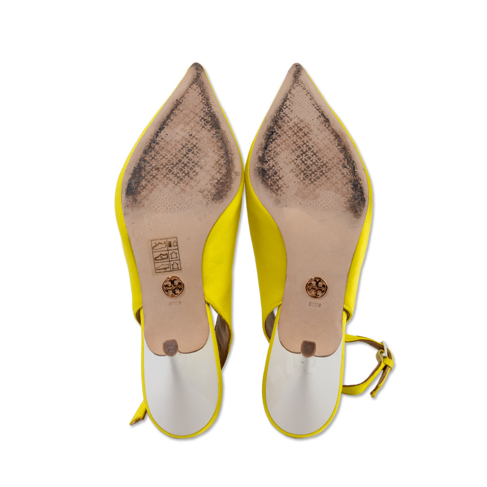 Tory Burch Acidic Yellow Satin Slingback Pump