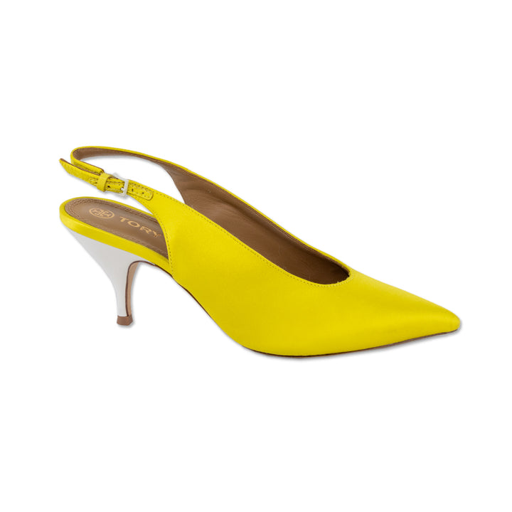 Tory Burch Acidic Yellow Satin Slingback Pump