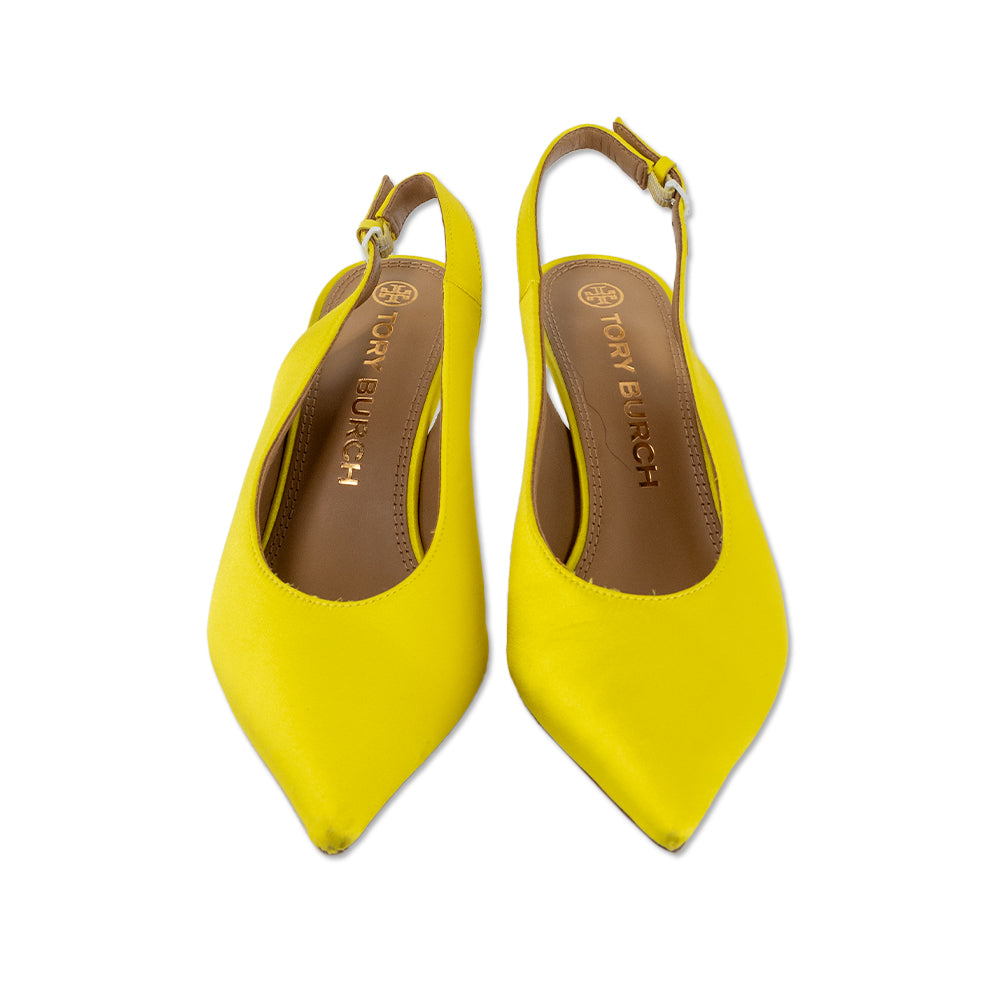 Tory Burch Acidic Yellow Satin Slingback Pump