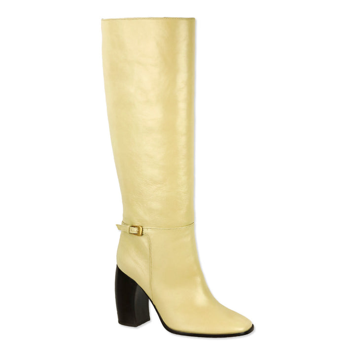 Tory Burch Banana Pudding Wrinkle Calf Leather Curved Heel Buckle Boot