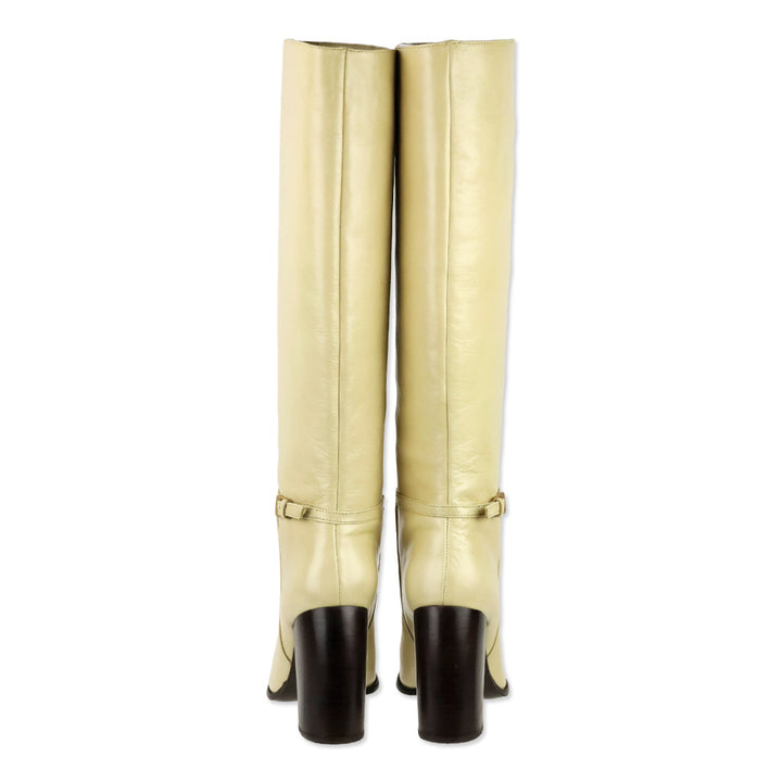 Tory Burch Banana Pudding Wrinkle Calf Leather Curved Heel Buckle Boot