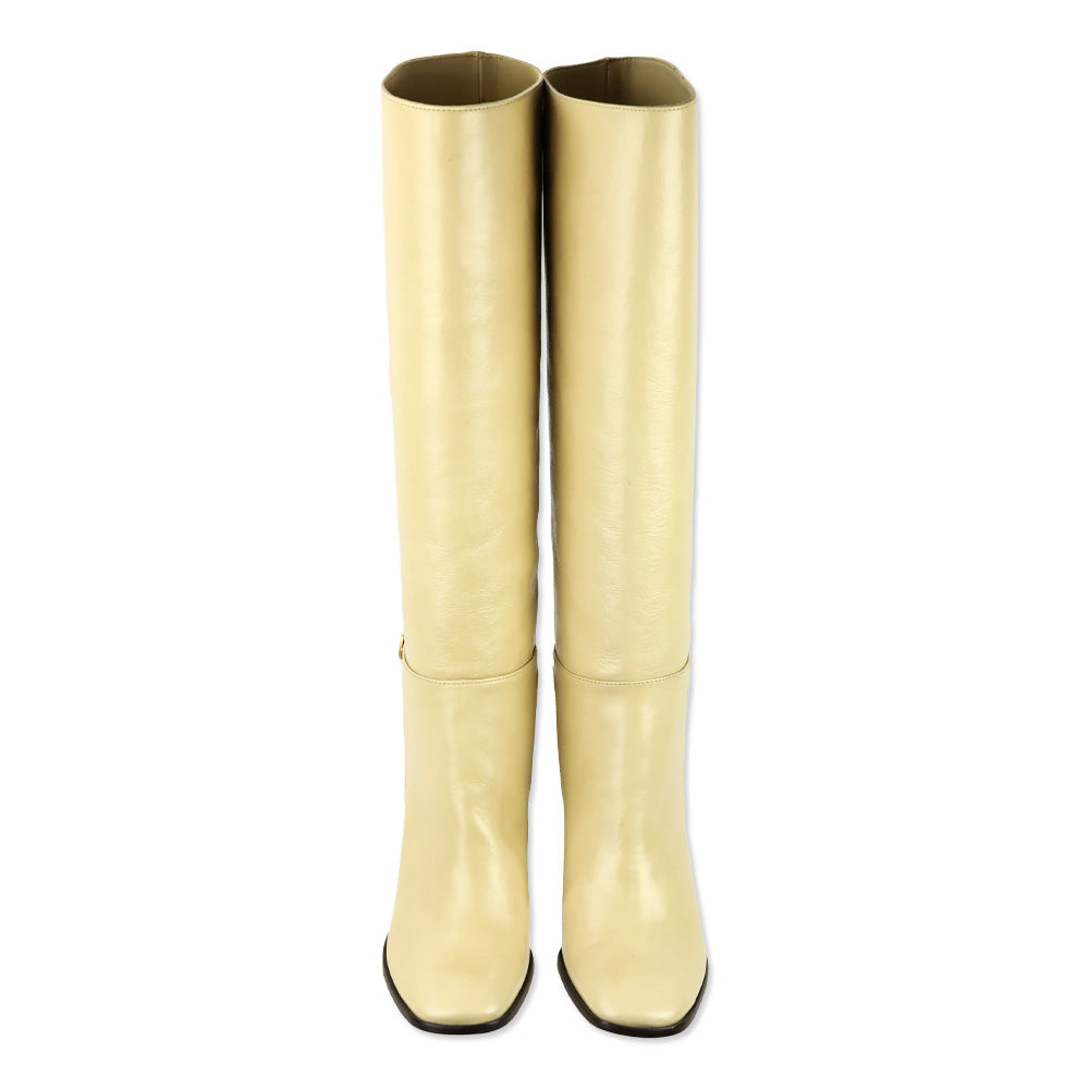 Tory Burch Banana Pudding Wrinkle Calf Leather Curved Heel Buckle Boot