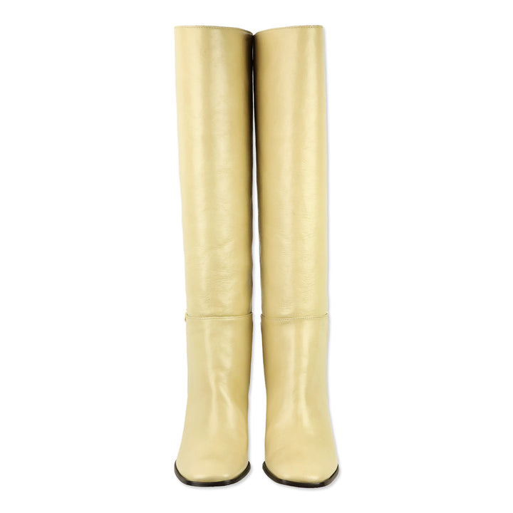 Tory Burch Banana Pudding Wrinkle Calf Leather Curved Heel Buckle Boot