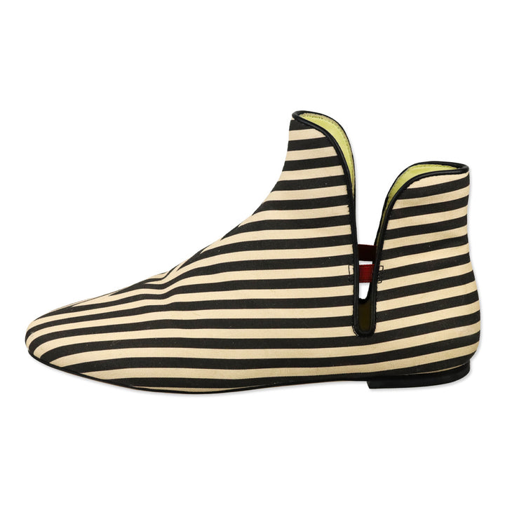 Tory Burch Cream & Black Canvas Striped Chelsea Ankle Boots