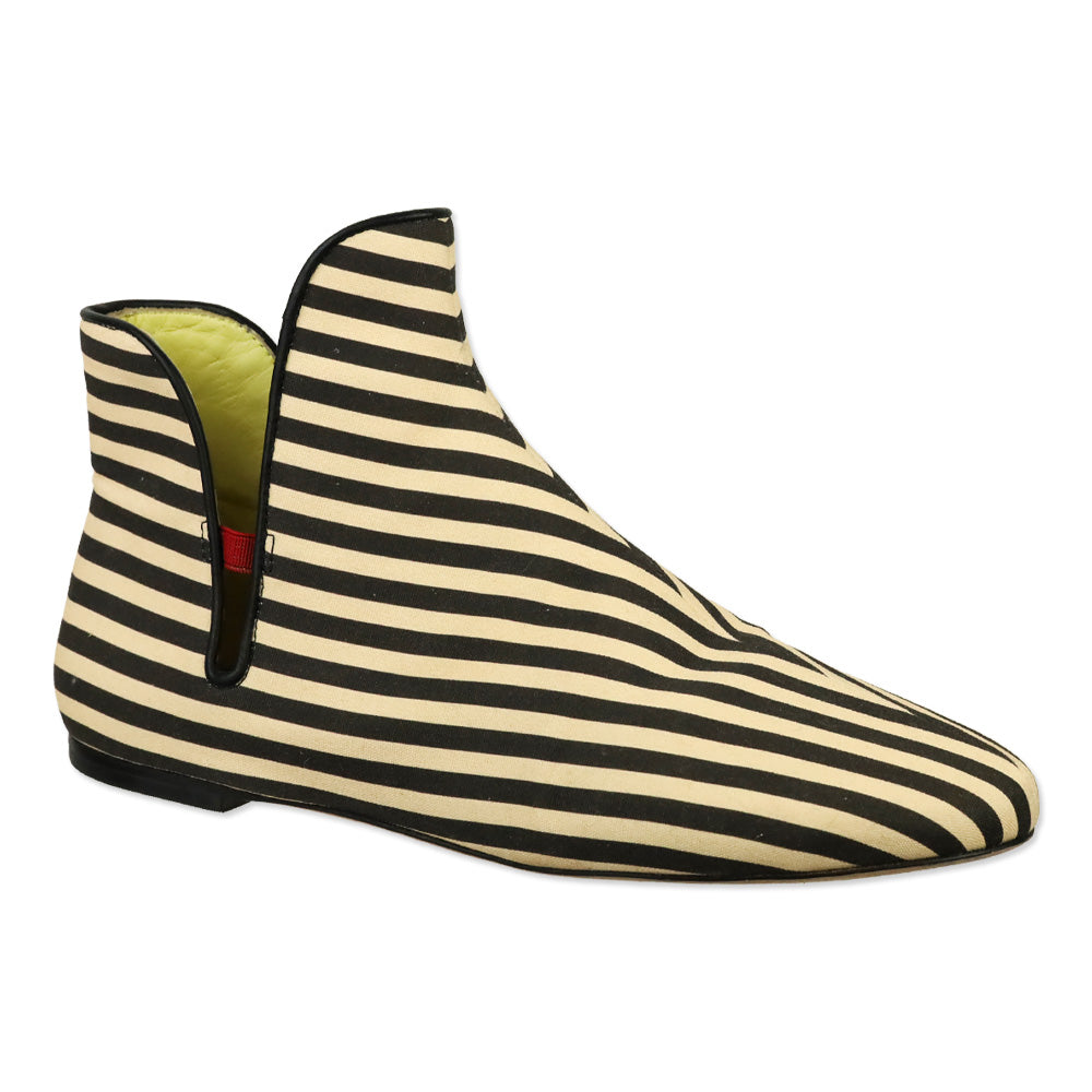 Tory Burch Cream & Black Canvas Striped Chelsea Ankle Boots