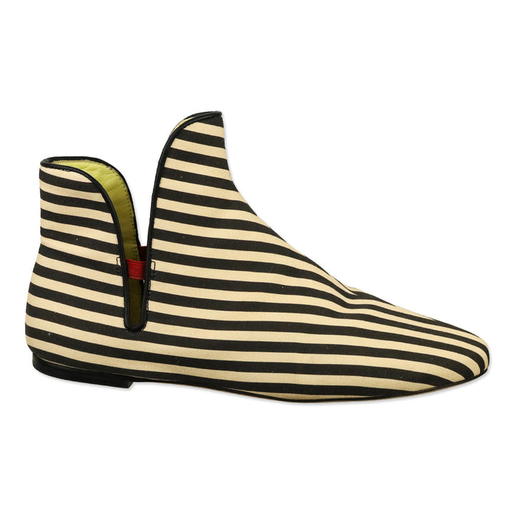 Tory Burch Cream & Black Canvas Striped Chelsea Ankle Boots