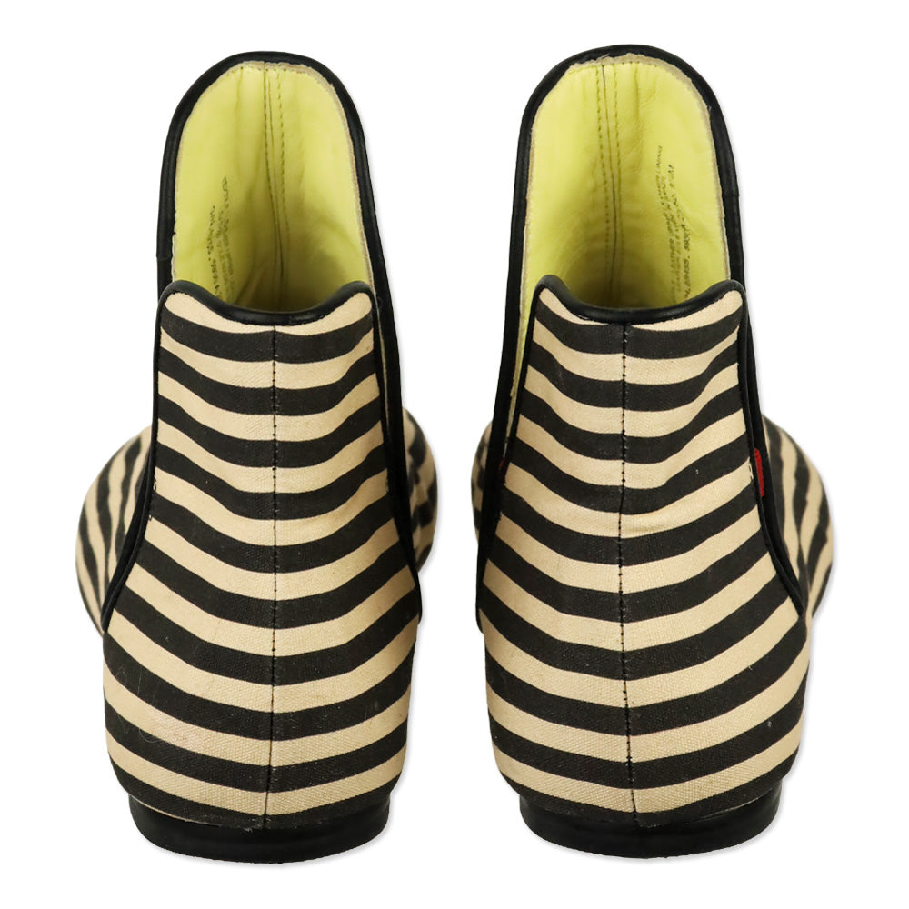 Tory Burch Cream & Black Canvas Striped Chelsea Ankle Boots
