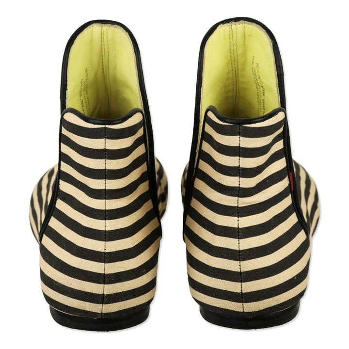 Tory Burch Cream & Black Canvas Striped Chelsea Ankle Boots