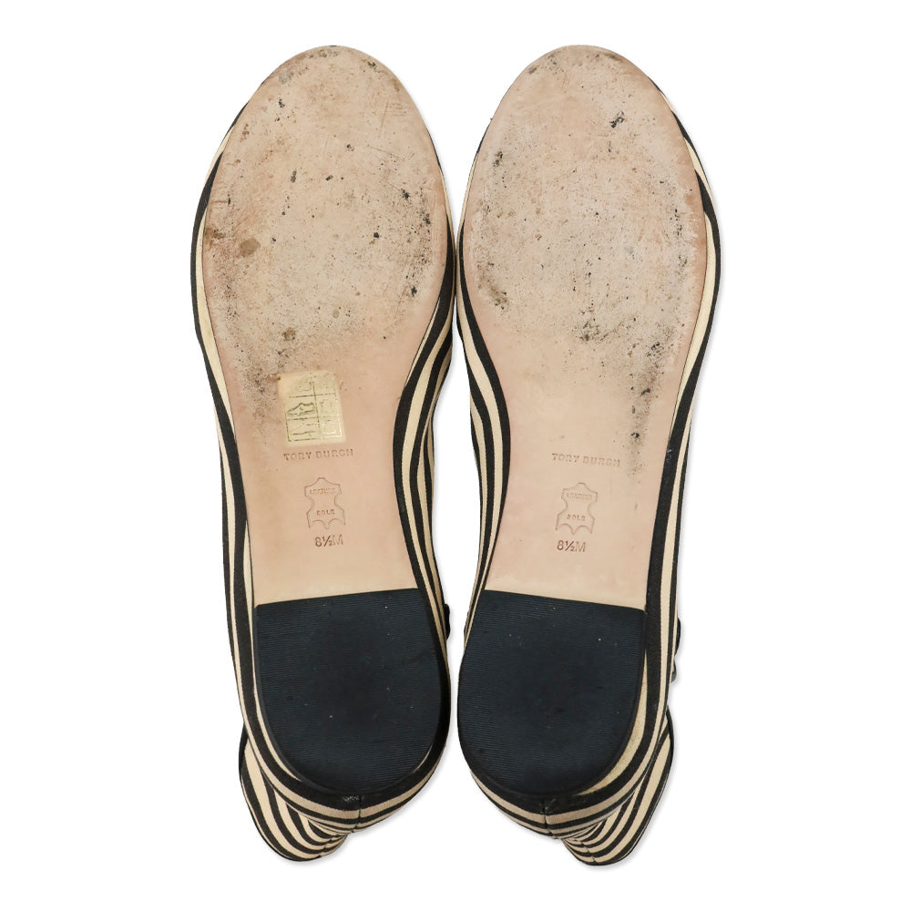 Tory Burch Cream & Black Canvas Striped Chelsea Ankle Boots