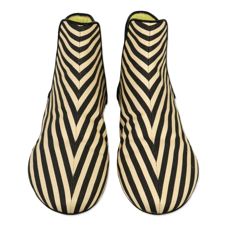 Tory Burch Cream & Black Canvas Striped Chelsea Ankle Boots