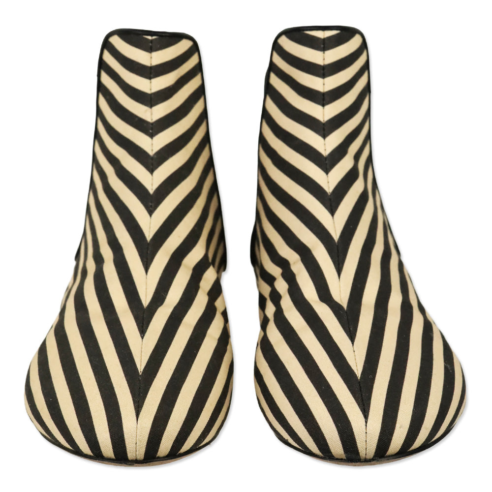 Tory Burch Cream & Black Canvas Striped Chelsea Ankle Boots