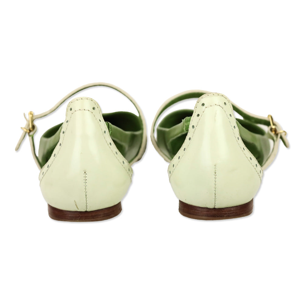 Tory Burch Bernadette Green/White Leather Point-Toe Flat