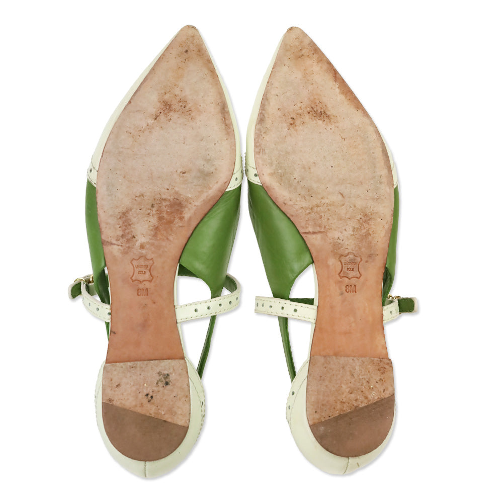 Tory Burch Bernadette Green/White Leather Point-Toe Flat