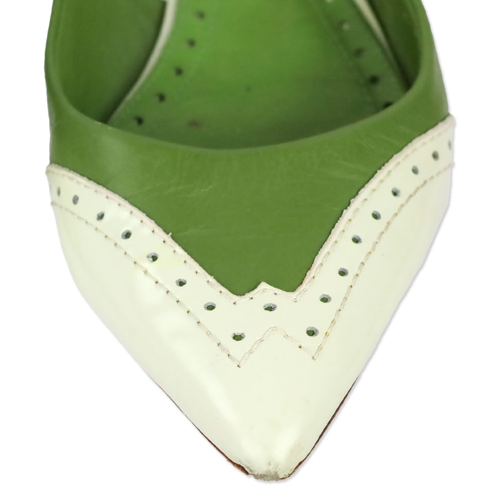 Tory Burch Bernadette Green/White Leather Point-Toe Flat