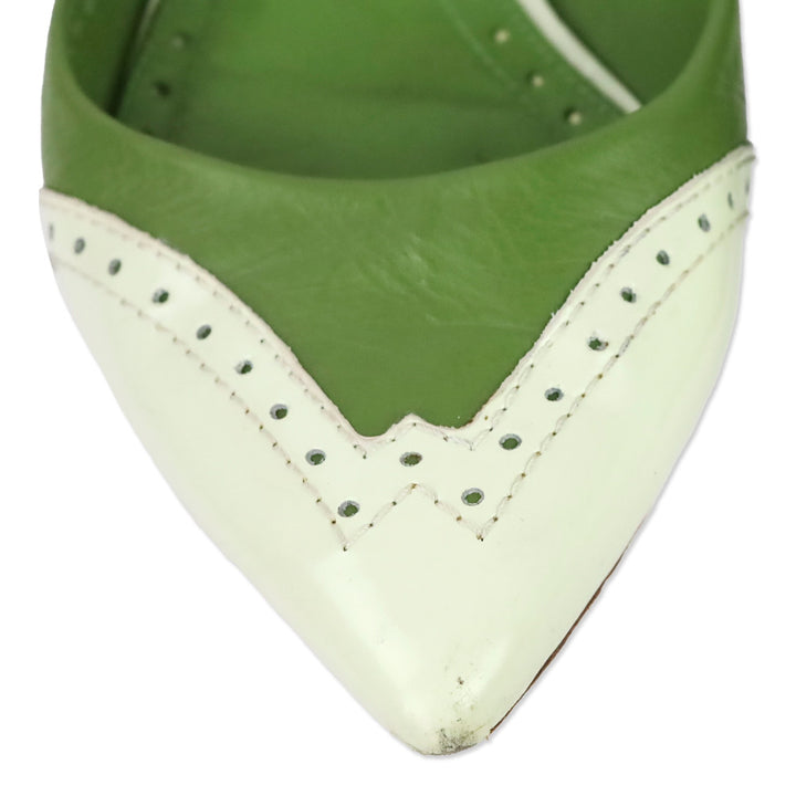 Tory Burch Bernadette Green/White Leather Point-Toe Flat
