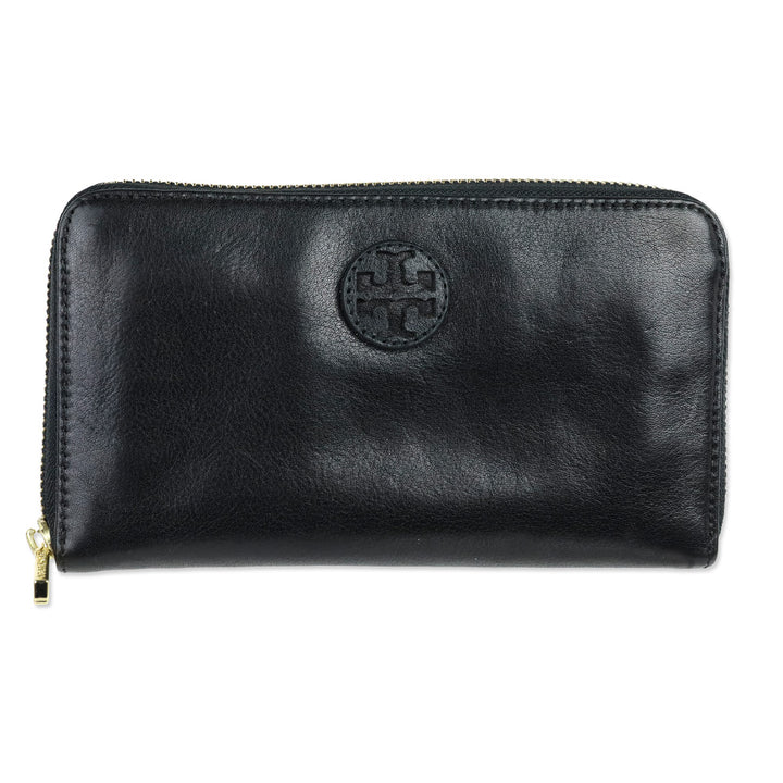 Tory Burch Black Bombe Leather Zip Continental Wallet