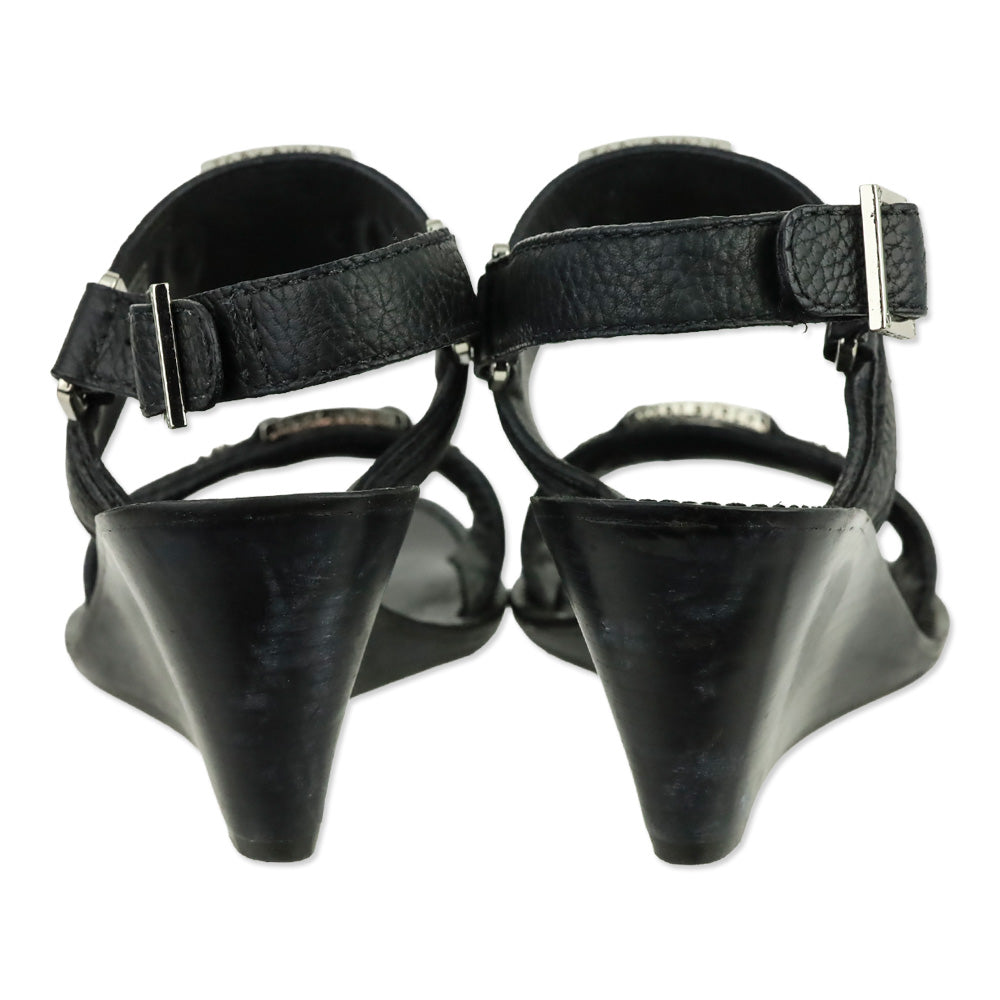 Tory Burch Black Carys Tumbled Leather Wedge Sandal