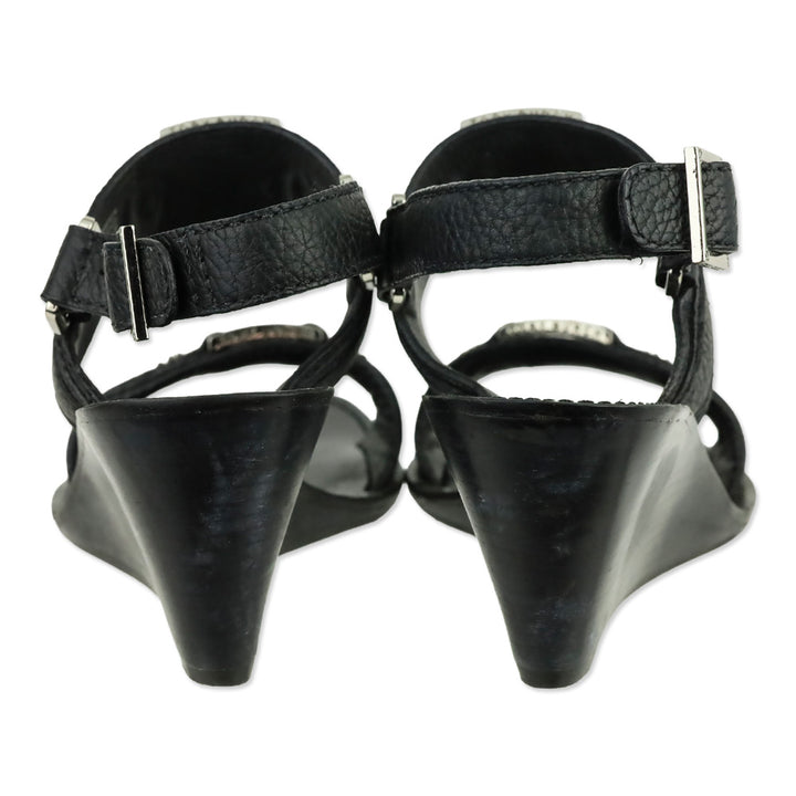 Tory Burch Black Carys Tumbled Leather Wedge Sandal