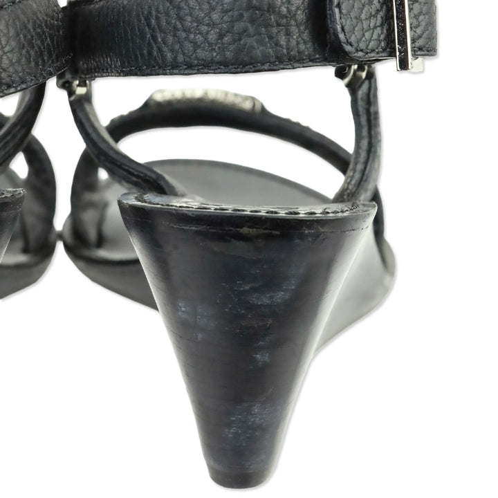 Tory Burch Black Carys Tumbled Leather Wedge Sandal