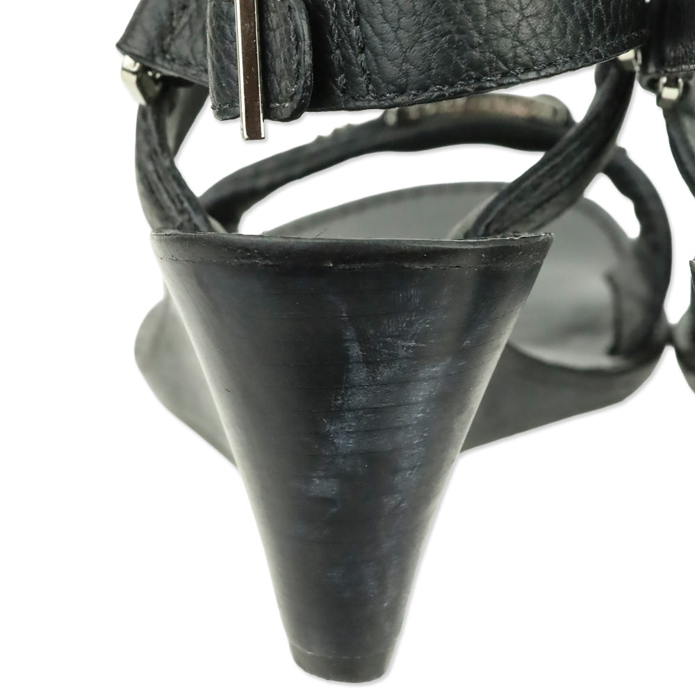 Tory Burch Black Carys Tumbled Leather Wedge Sandal