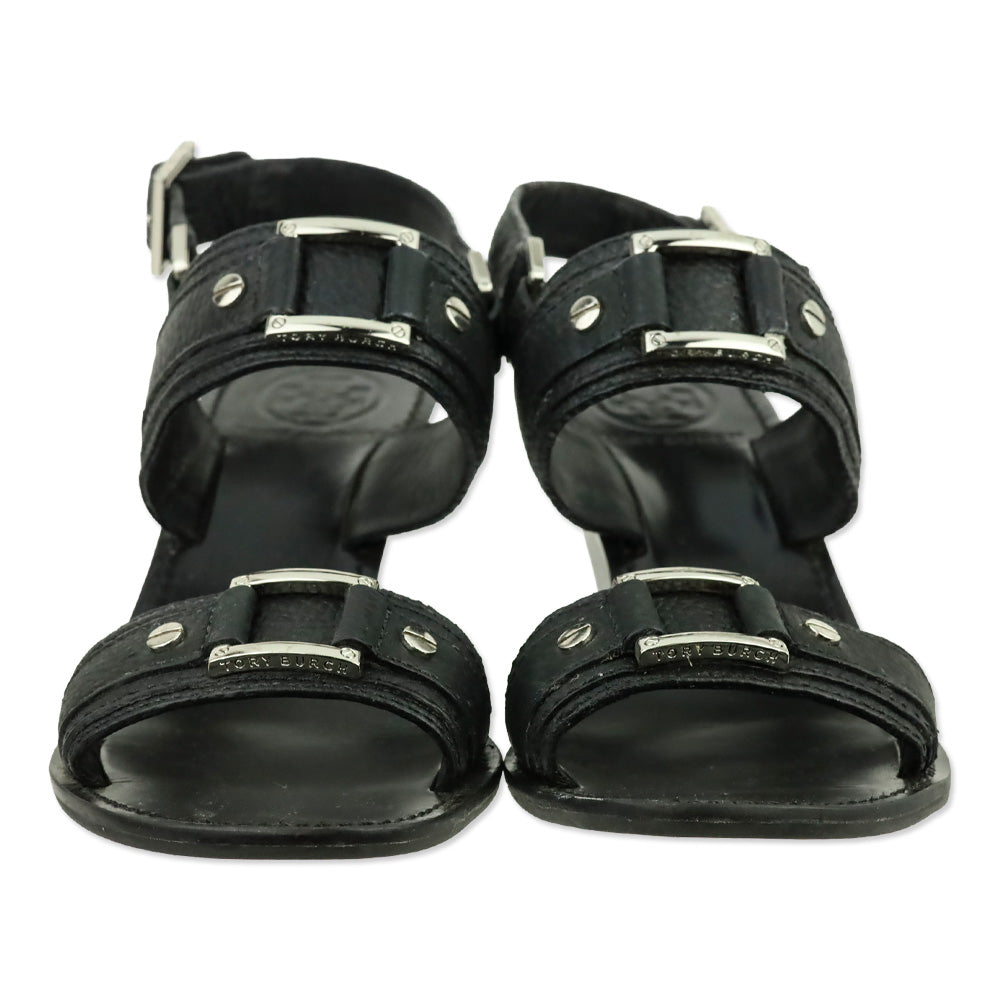 Tory Burch Black Carys Tumbled Leather Wedge Sandal
